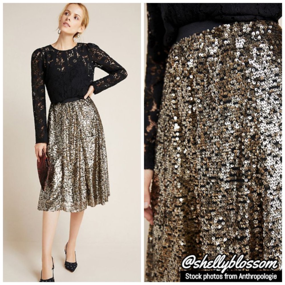 NWT Anthropologie Orleans Sequined Midi Skirt
